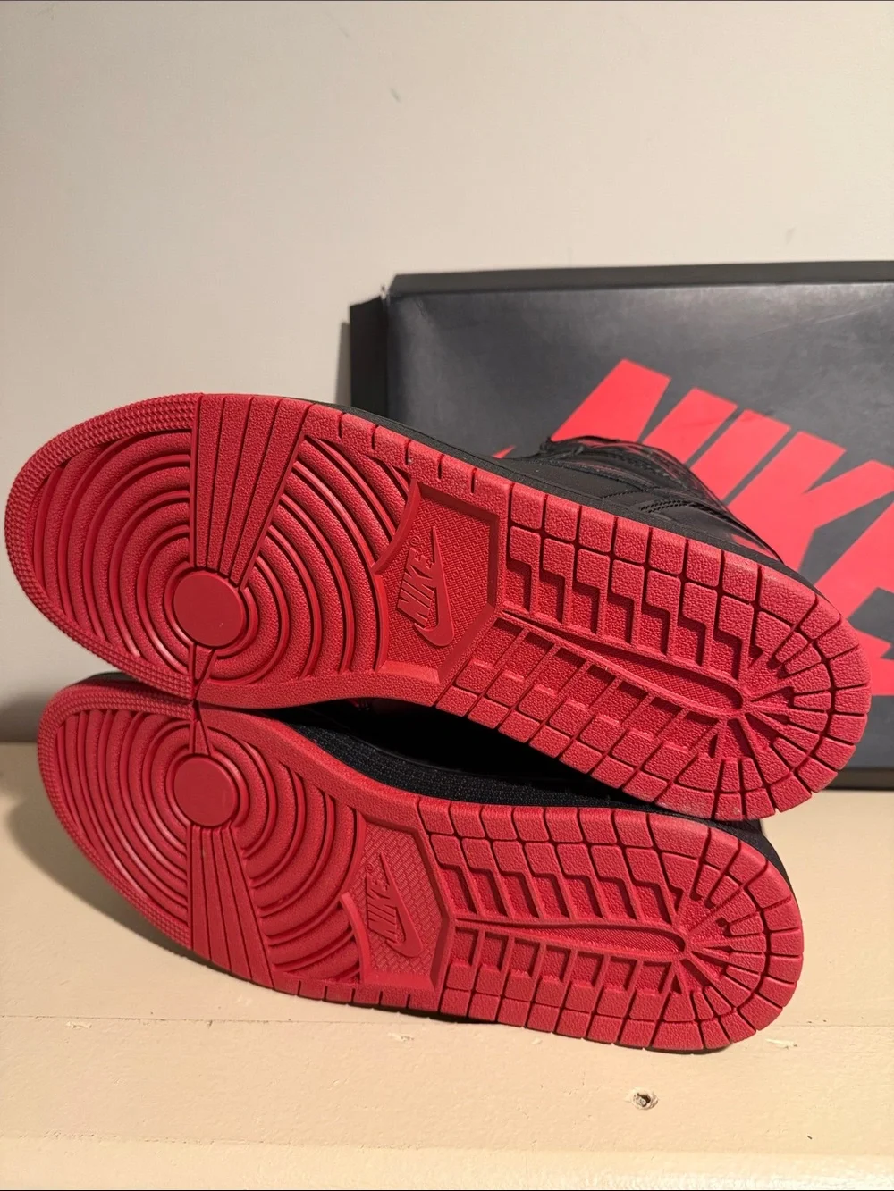 Nike Black Patent Leather High-Top Sneakers with Red Outsole and Laces
